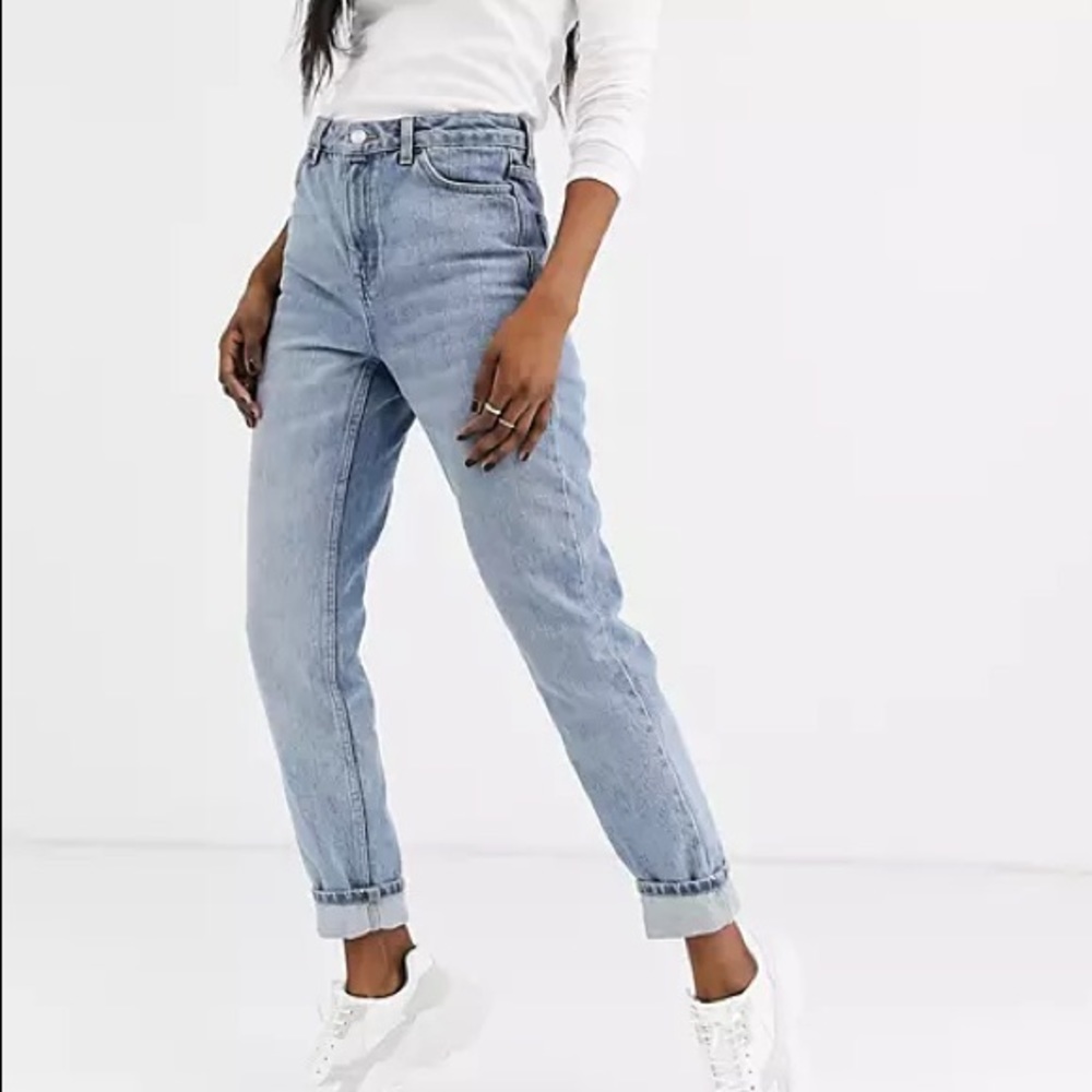 Topshop Moto Mom Jeans Distressed Light Wash Sz 28